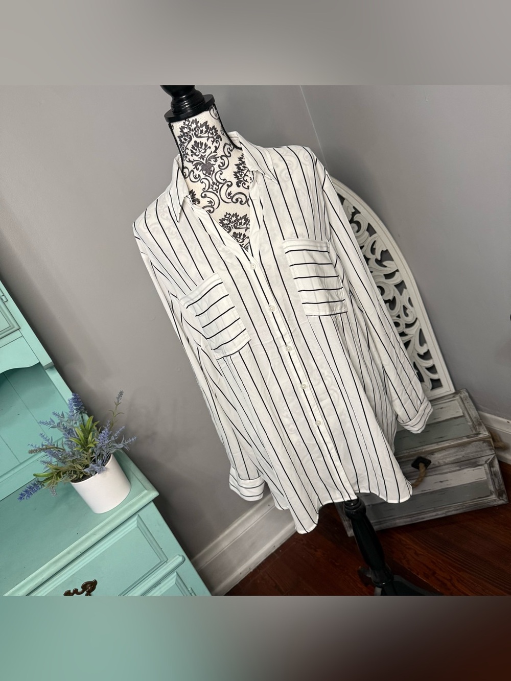 Maurices Striped Button Down Long Sleeve Blouse Size 2X Boho Beach Vacation